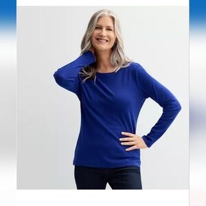 Croft & Barrow Essential Long-Sleeve Crewneck Tee Flynn Navy, L (EUC)